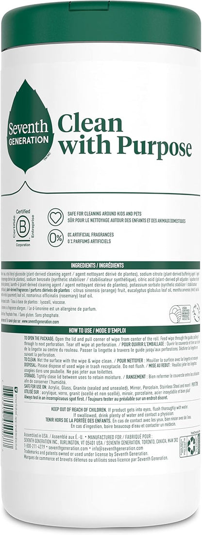 Seventh Generation Multi-Surface Wipes, 70 Count, Pack of 3, Garden Mint, Plant-Based Cleaning Wipes, No Harsh Fumes or Residue, Safe Around Kids