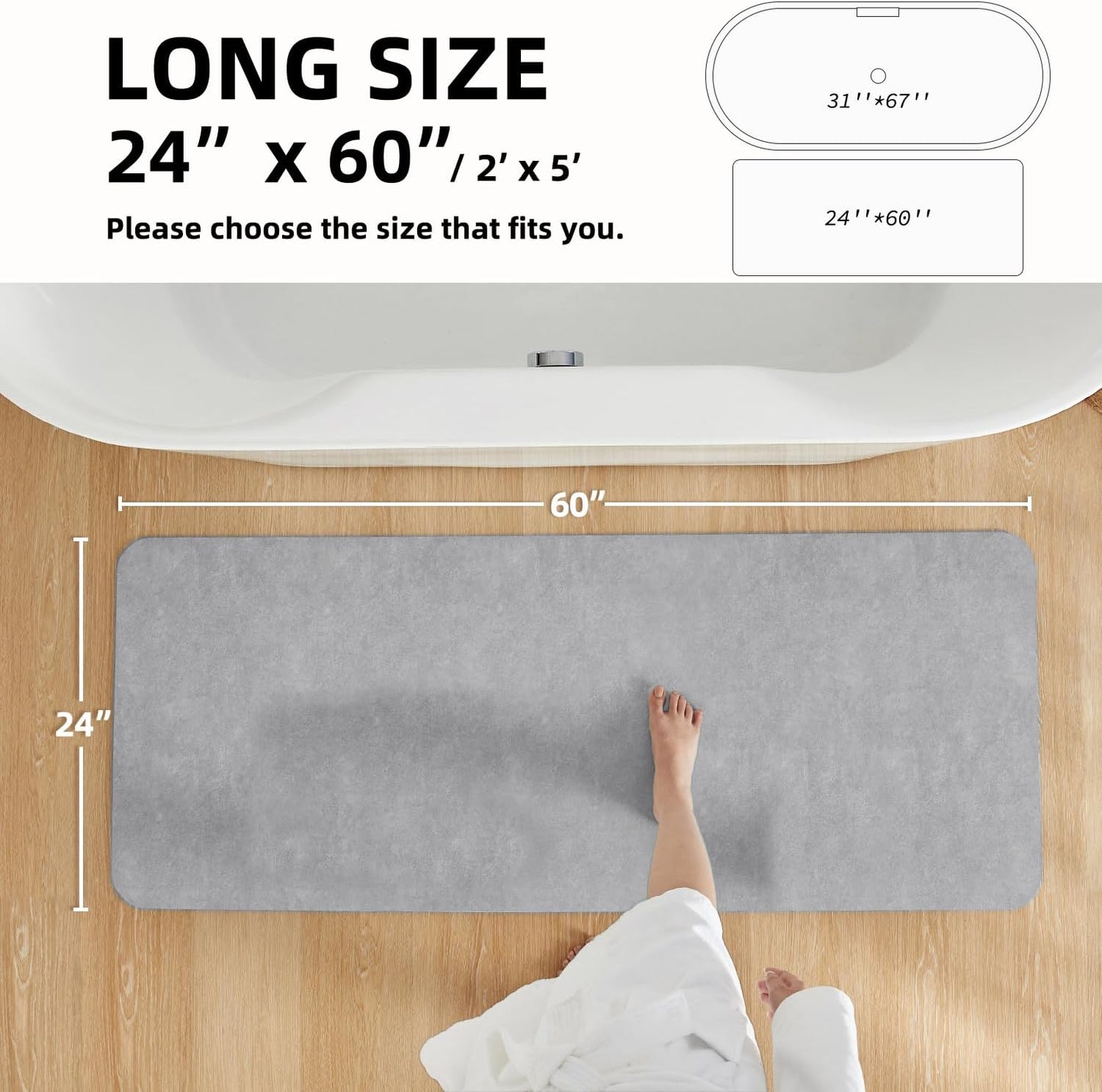 TYUU Bath Mat, Bathroom Rugs Non Slip Washable Thin Absorbent Quick Dry Bath Mat Fits Under Door Bathroom Floor Mat Perfect for Bath, Shower, or Sink 24"x36" Dark Grey