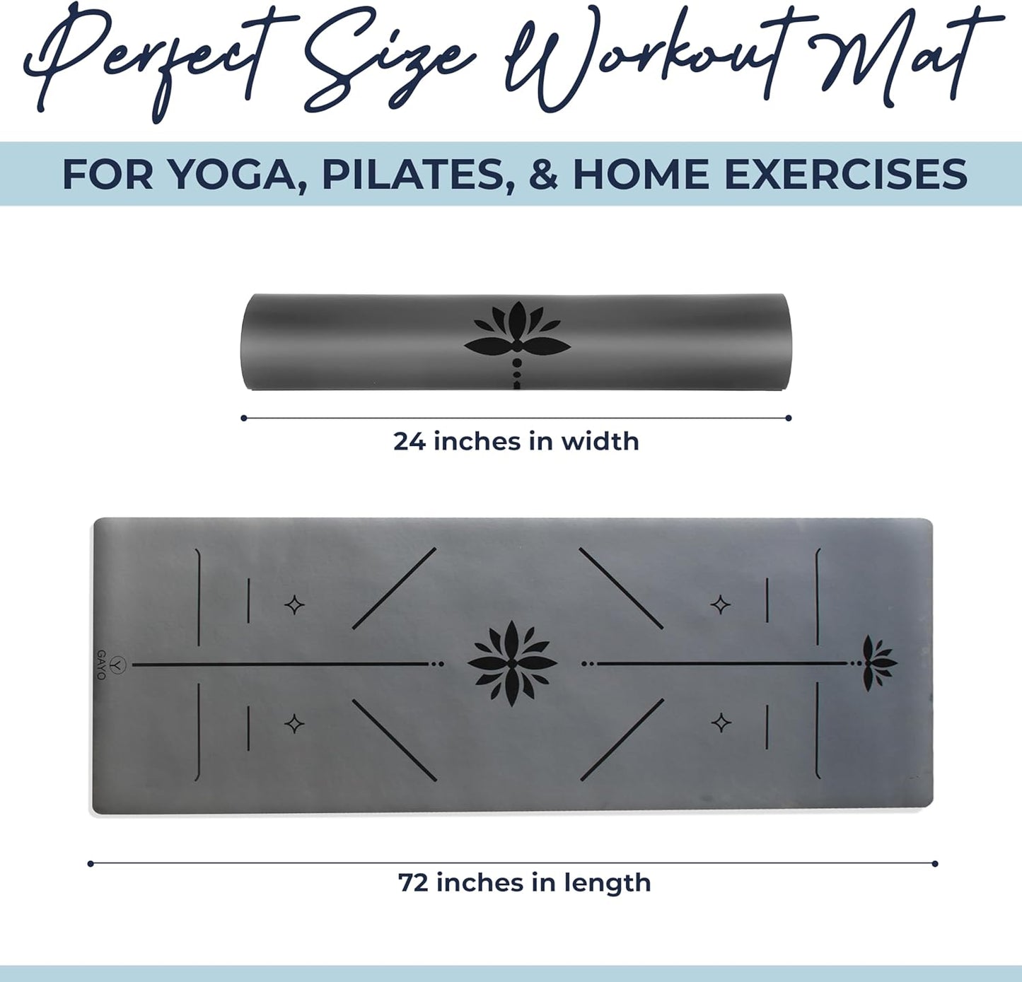 Y O Gayo Eco Balance Yoga Mat with Carry Strap – Superior Grip, Non-Slip, Durable & Lightweight, Sustainable Natural Rubber Mat with Alignment Lines