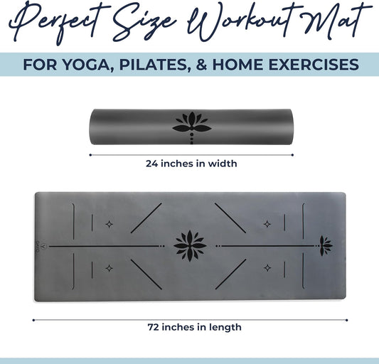Y O Gayo Eco Balance Yoga Mat with Carry Strap – Superior Grip, Non-Slip, Durable & Lightweight, Sustainable Natural Rubber Mat with Alignment Lines