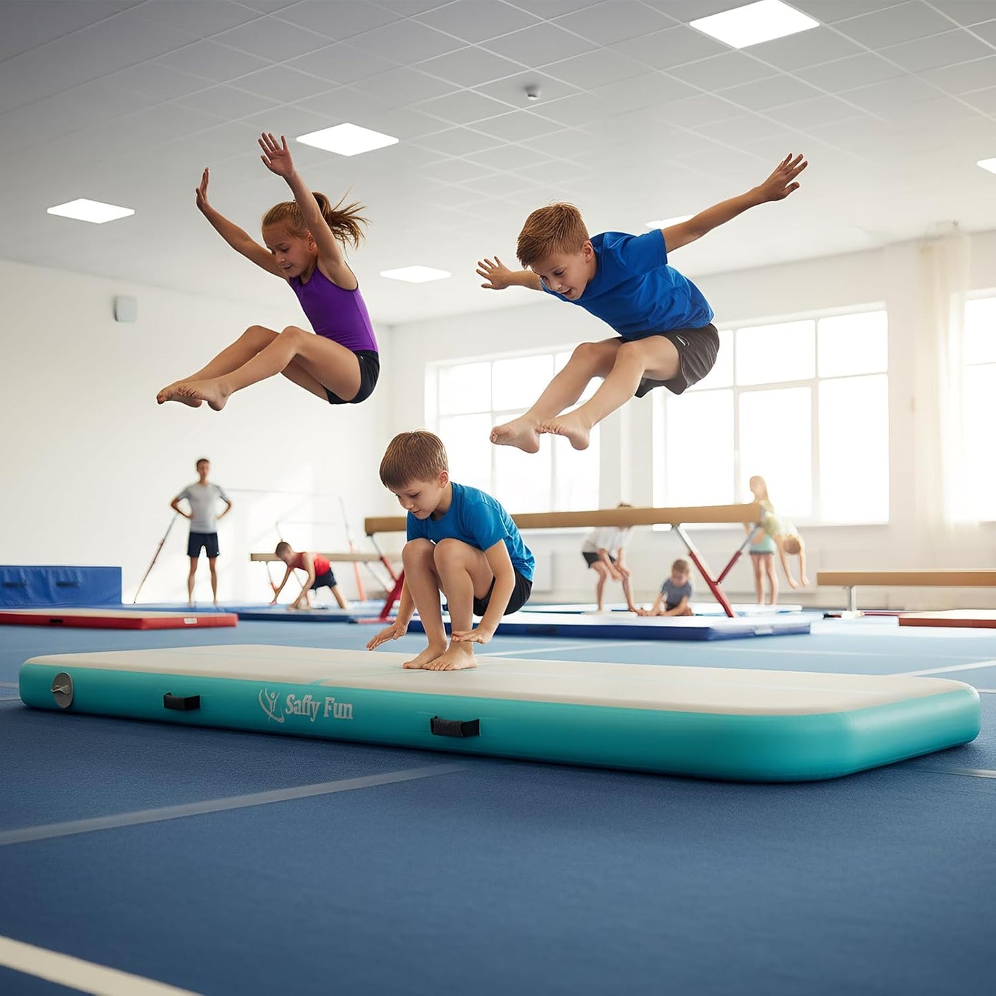 Inflatable Gymnastics Air Mat 6.6ft/10ft – Shock-Absorbing Tumble Track for Safe Home, Gym & Outdoor Training with Electric Pump