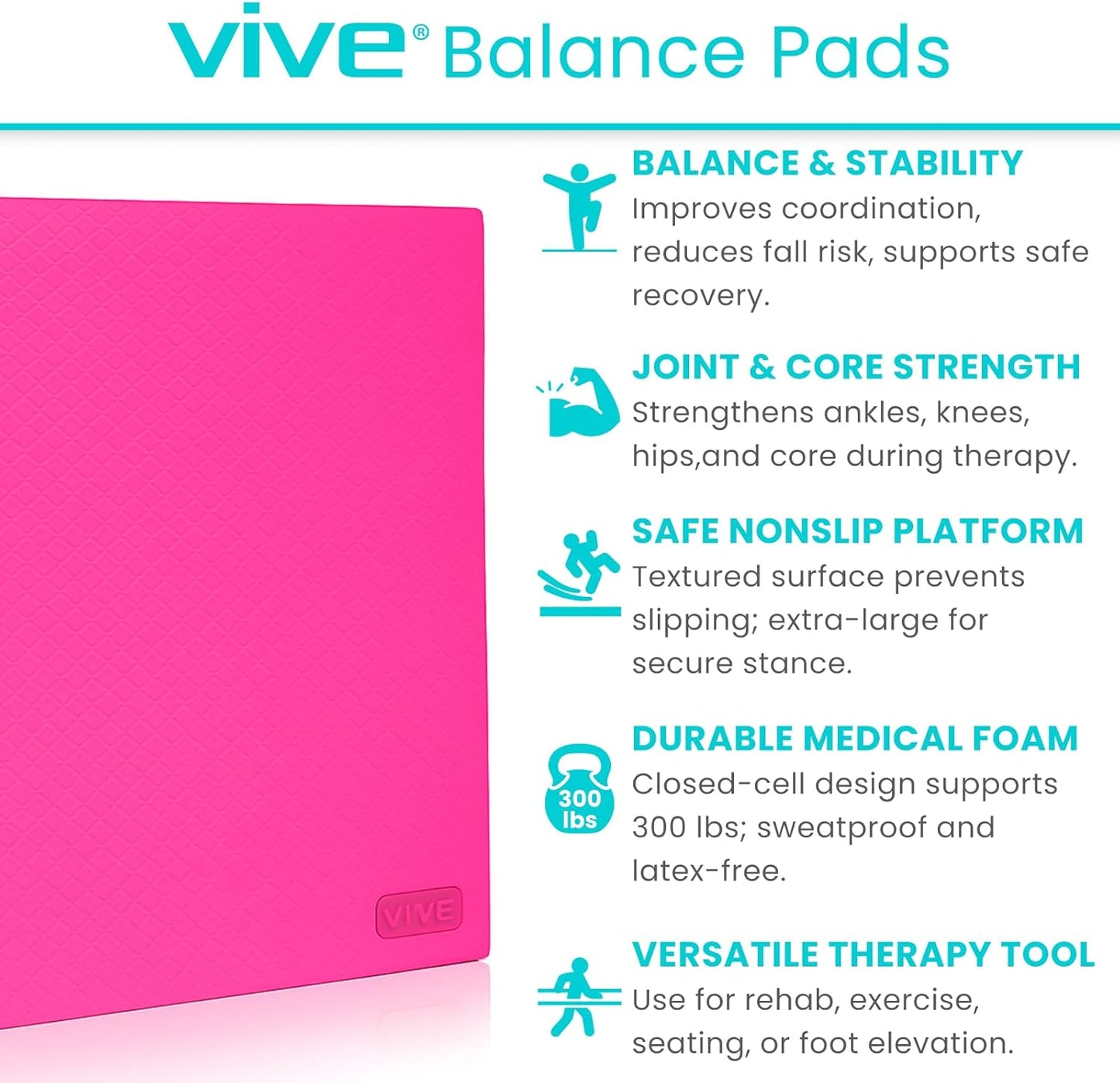 Vive Balance Pad - Foam Large Yoga Mat Trainer for Physical Therapy, Stability Workout, Knee and Ankle Exercise, Strength Training, Rehab - Chair Cushion for Adults, Kids, and Travel