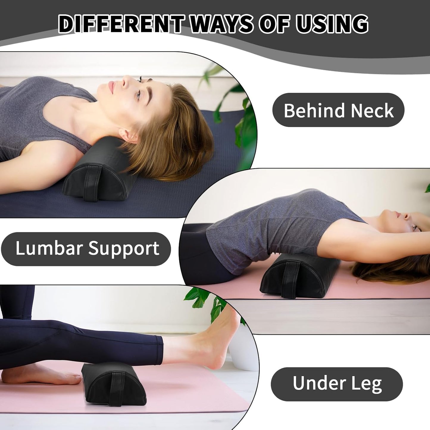 Ripeng 4 Pcs Half Round Massage Table Bolster Pillow Pad with Strap Handle, Semi-Round Bolster Pillow, 6" W x 3" H x 21" L Bolsters Support Pad for Massage Yoga Spa Neck Under Knee Ankles Pain Relief