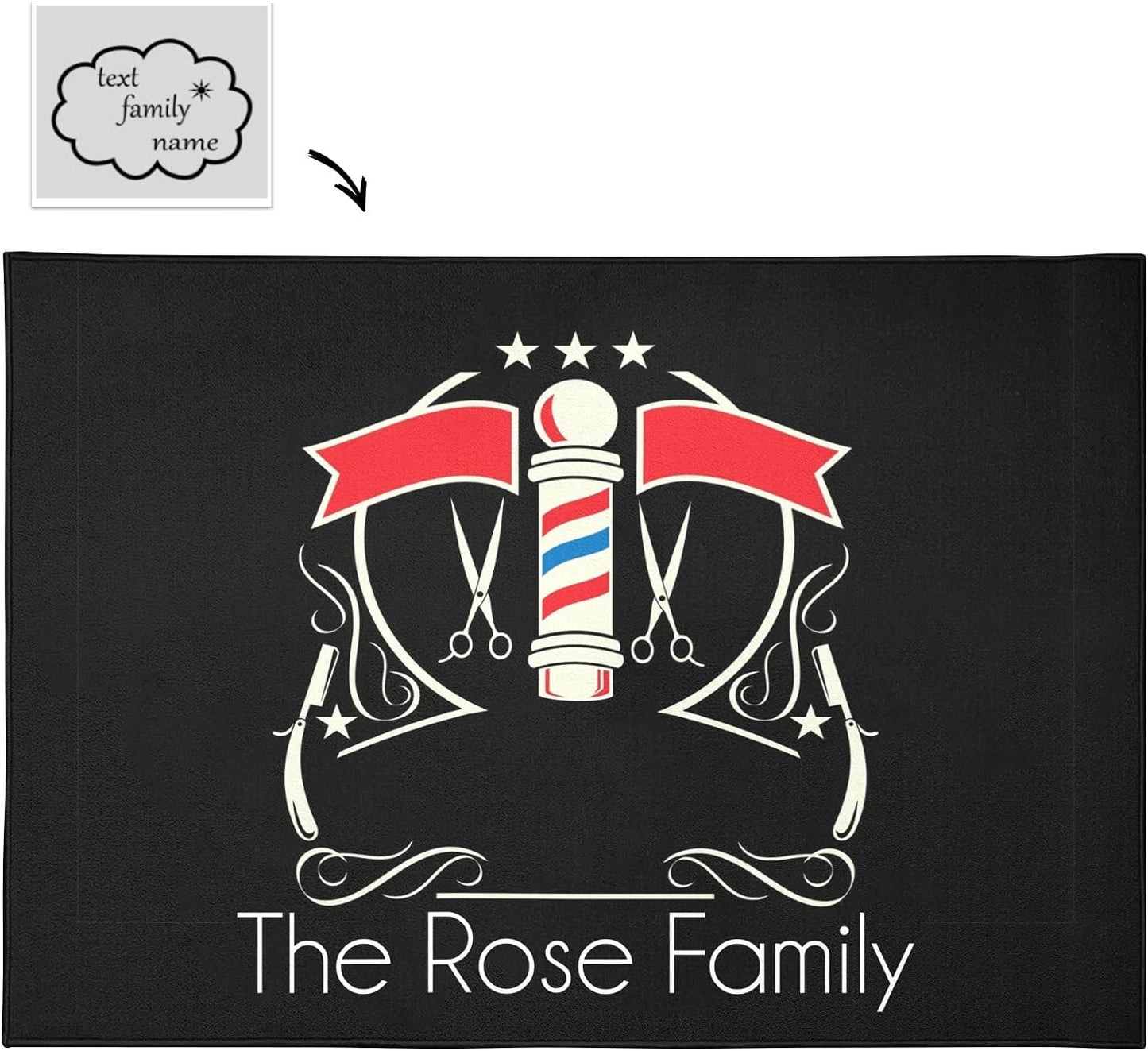 Barber Shop Welcome Salon Area Rug Custom Personalized Carpet for Living Room Yoga Bedroom Playing Room Camping 5.2'x7.5'