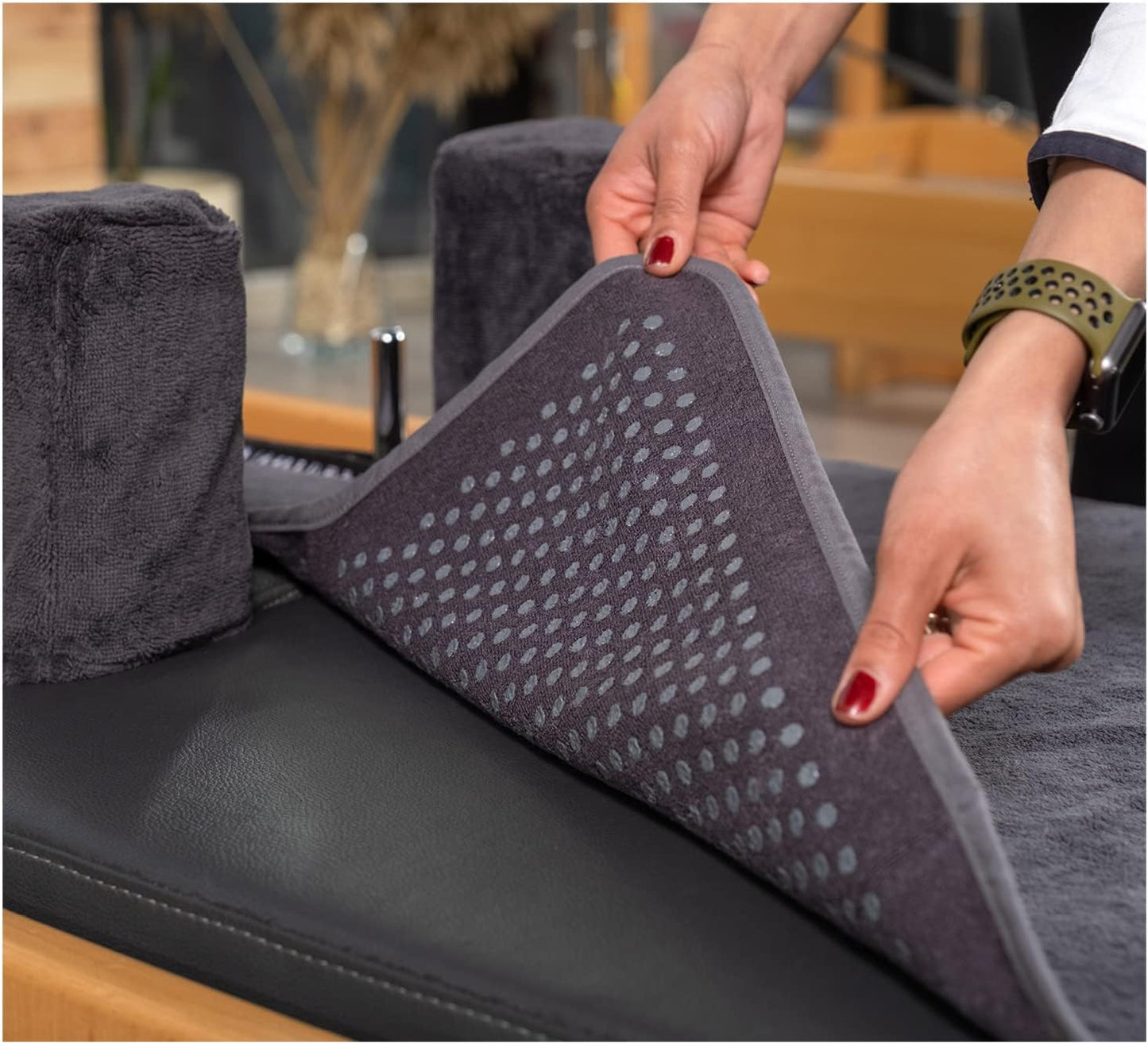 Pilates Reformer Non-Slip Mat Towel (Included 2 Pcs Shoulder Block Covers) (NAVY BLUE)