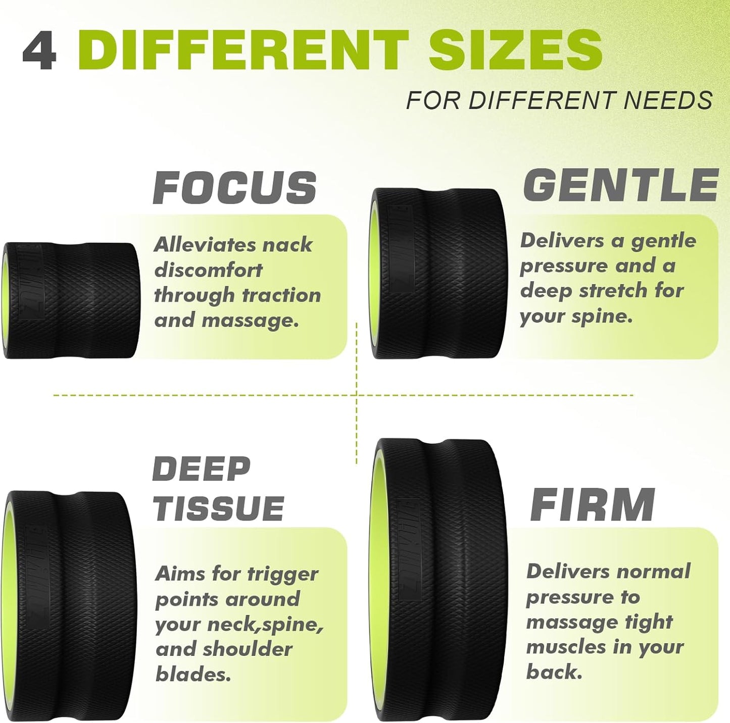 3 Pack Back Roller- Yoga Wheel for Back Pain Reliefn & Stretching, Back Wheel for Deep Tissue Massage, Foam Roller for Physical Therapy & Exercise