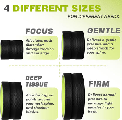 3 Pack Back Roller- Yoga Wheel for Back Pain Reliefn & Stretching, Back Wheel for Deep Tissue Massage, Foam Roller for Physical Therapy & Exercise