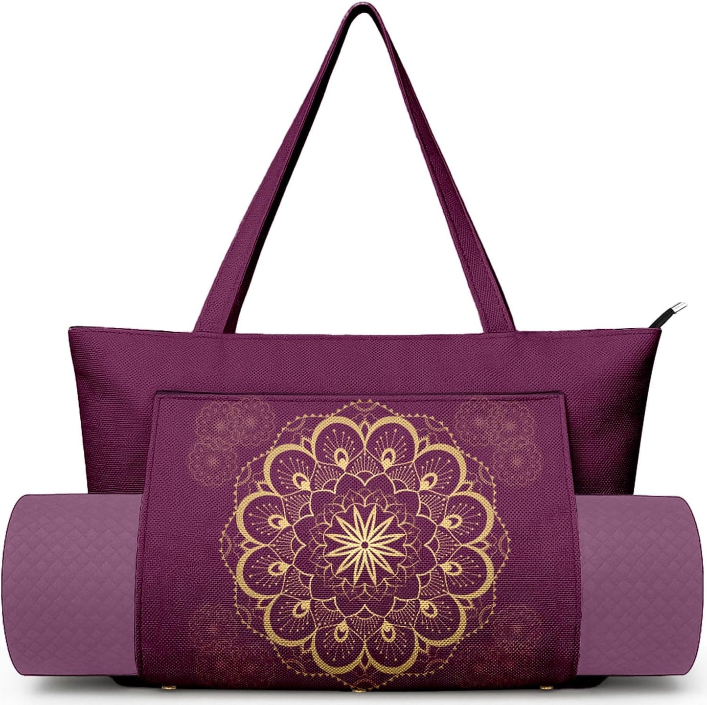 Yoga Bag for Women, Large Canvas Yoga Mat Tote Bag with Yoga Mat Carrier - Large Mat Pocket Fitness Tote for Pilates, Gym, Travel, Office & Beach