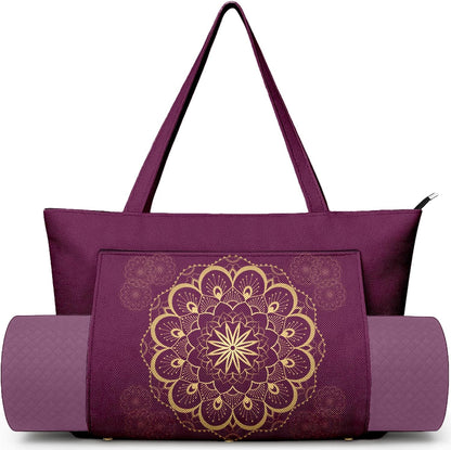 Yoga Bag for Women, Large Canvas Yoga Mat Tote Bag with Yoga Mat Carrier - Large Mat Pocket Fitness Tote for Pilates, Gym, Travel, Office & Beach