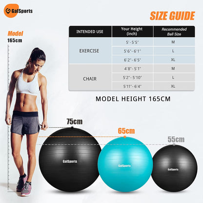 GalSports Stability Ball for Core Training & Physical Therapy – Anti-Burst, Slip-Resistant Yoga Ball for Home Gym, Pilates, Balance & Posture Improvemen