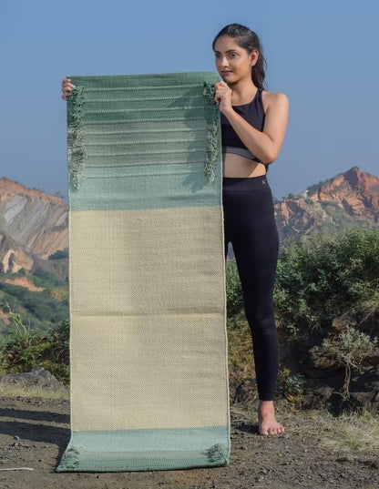 Indian Handmade100 % Organic Anti Skid Multi Colour Cotton Yoga Mat - Eco-Friendly Hand-Woven Rug - Non-Slip & Thick (24”x72”x5mm) for Hot yoga & Everyday Fitness at Home - Comfortable & Foldable Extra-Long Mat