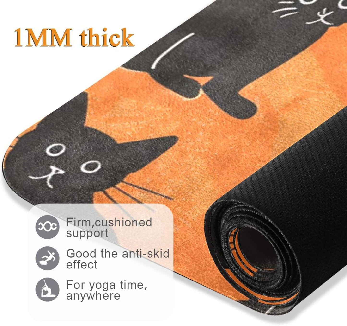 Black Cats Silhouette Yoga Mat for Home Workout Fitness Mat for Women Non Slip Exercise Mats with Storage Bag