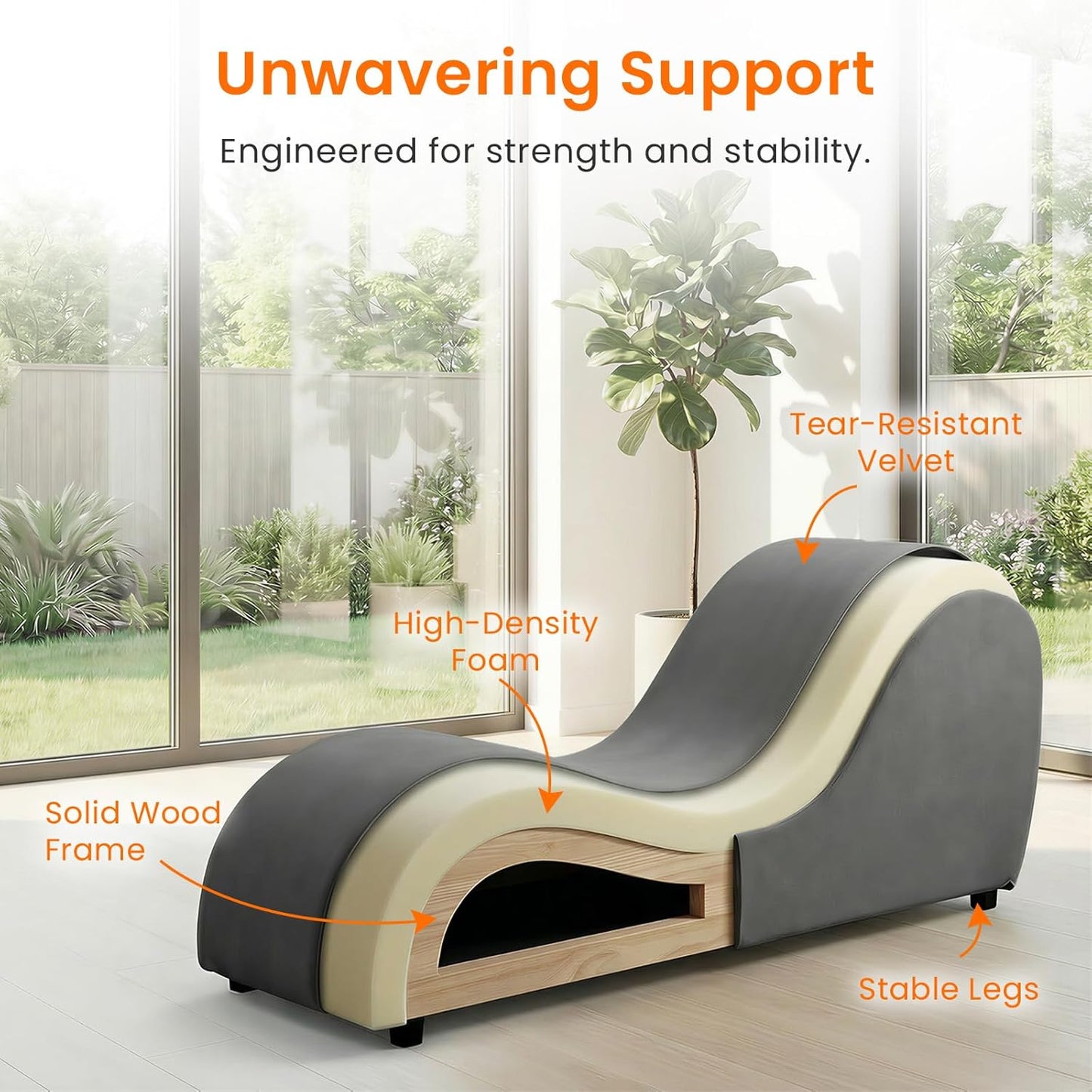 ijuicy Yoga Chair - Velvet Ergonomic Chaise Lounge, Stretching Relaxation Exercise Meditation Chair, Compact 60x18x27 Inches-Dark Grey
