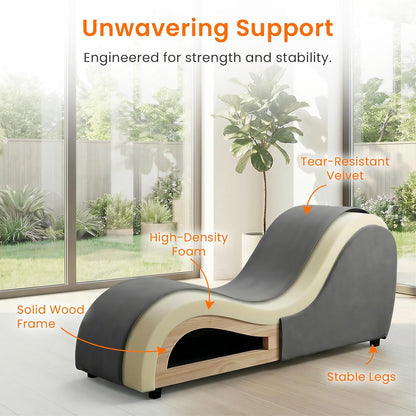 ijuicy Yoga Chair - Velvet Ergonomic Chaise Lounge, Stretching Relaxation Exercise Meditation Chair, Compact 60x18x27 Inches-Dark Grey