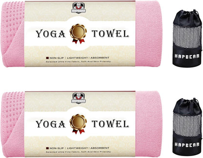 HAPBEAR Hot Yoga Towel with Non-Slip Grip Dots, Super-Absorbent Microfiber Yoga Mat Towel for Sweaty Bikram, Pilates and Studio Workouts - Grey