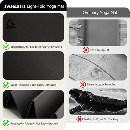 IwIeIaIrI Foldable Yoga Workout Mat with Strap– 1/4" (6MM) Thick, Lightweight, Non-Slip, 69x24" Long-Wide, POE, Portable & Easy to Store for Women Men Home Workout, Pilates, Gym, Travel, Floor Exercises (Dark Grey)