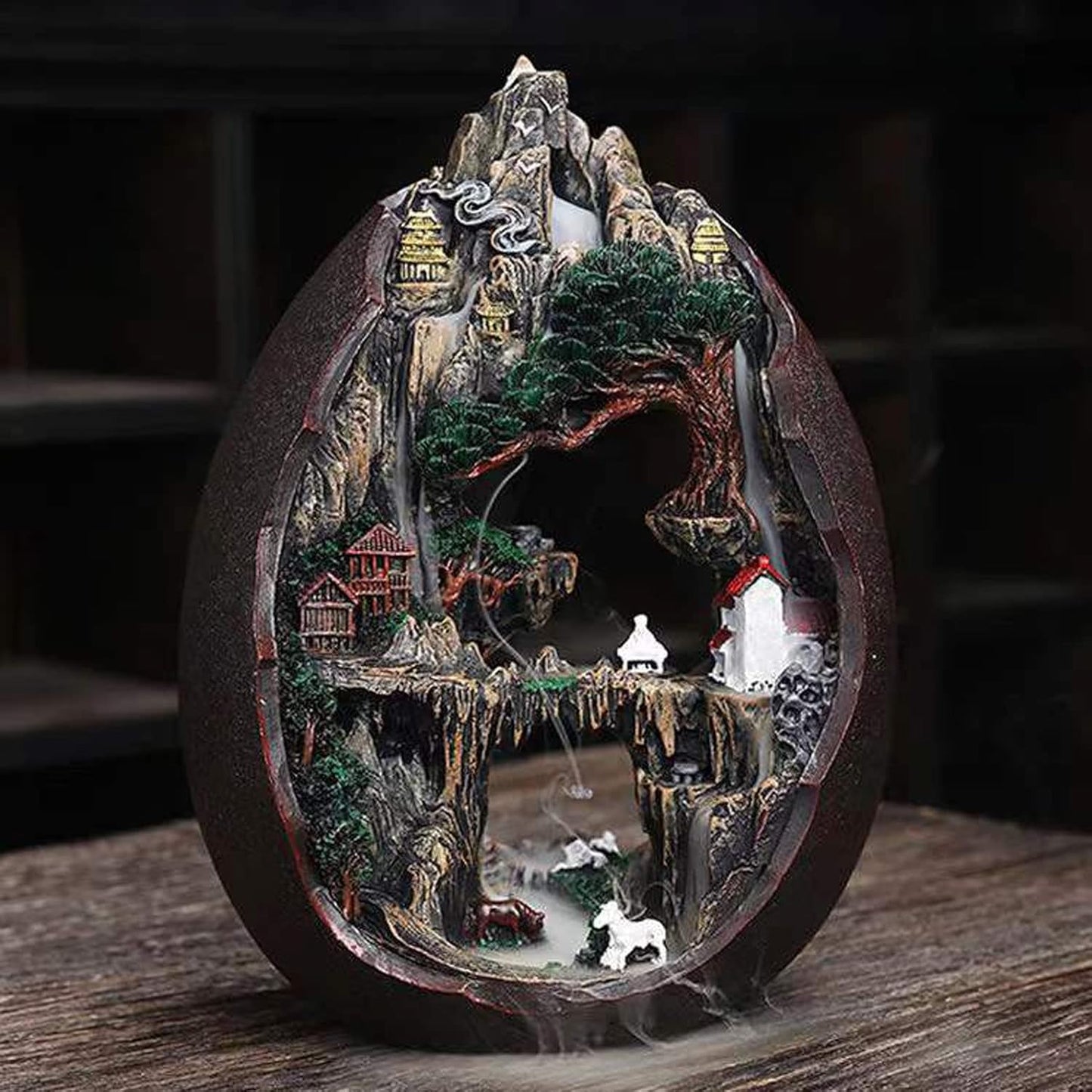 Mountain Waterfall Incense Burner，Backfall Incense Holder River, Incense Falls Meditation Decor for Room with Upgrade Incense Cones and Accessories (Mountain)