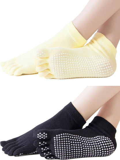 1/2 Pairs Grippy Socks Woman Pilates Grip Socks Non Slip Full Toe Barre Ballet Non Skid Yoga Socks One Size 5.5-9