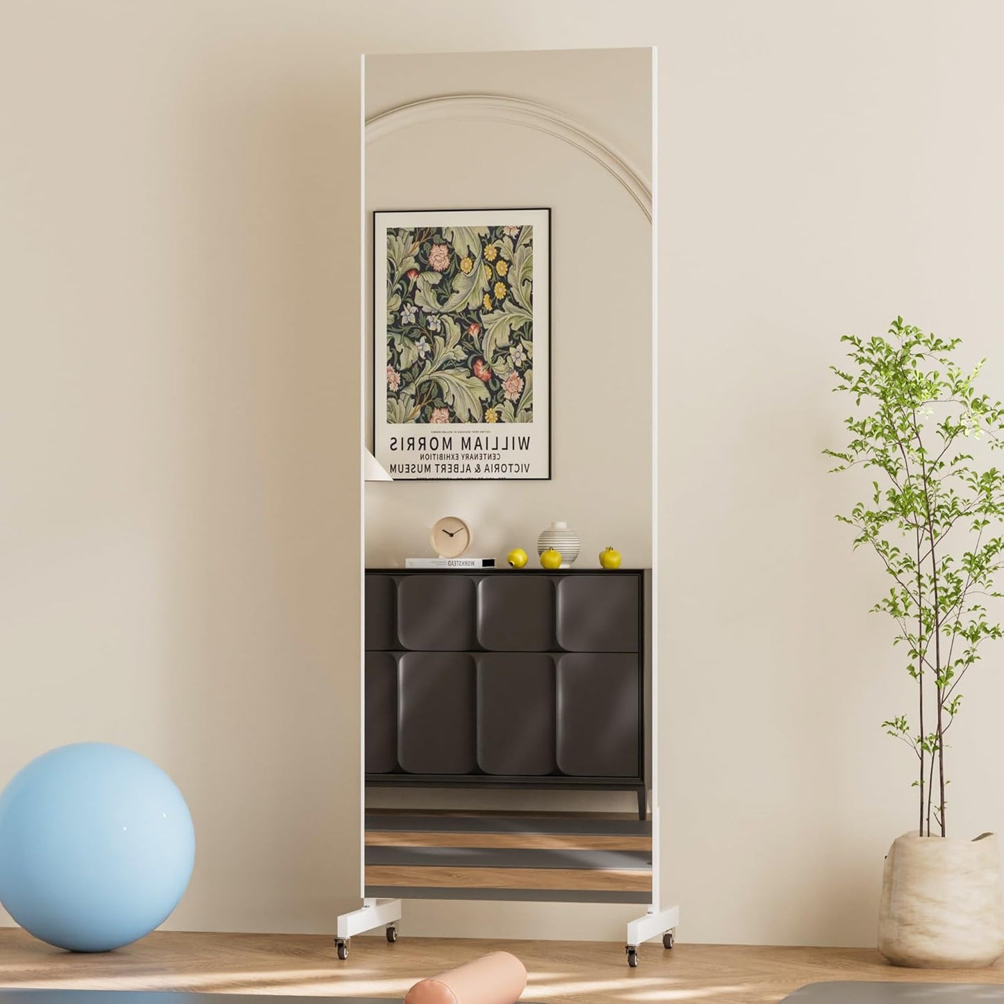 brisafe 67"x24" Ultra-Light Mobile Floor Mirror with 360° Wheels, 0.04mm Shatterproof Nano Film for Home Gym/Yoga/Dance Studio & Commercial Use | 60% Insurance Savings | Black