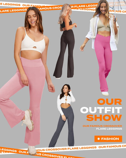 TNNZEET Black Flare Leggings for Women, Crossover Yoga Pants with Pockets Bootcut Flared Leggings