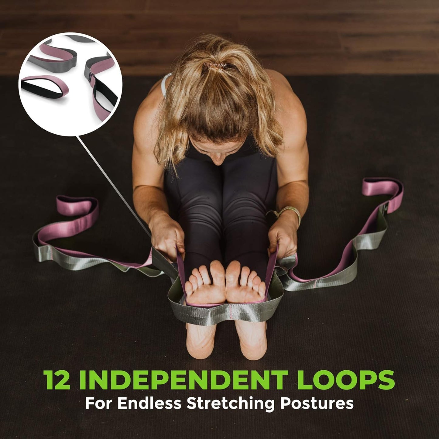 Gradient Fitness Stretching Strap for Physical Therapy, 12 Multi-Loop Stretch Strap 1.5" W x 8' L, Neoprene Handles, Physical Therapy Equipment, Yoga Straps for Stretching, Leg Stretcher.