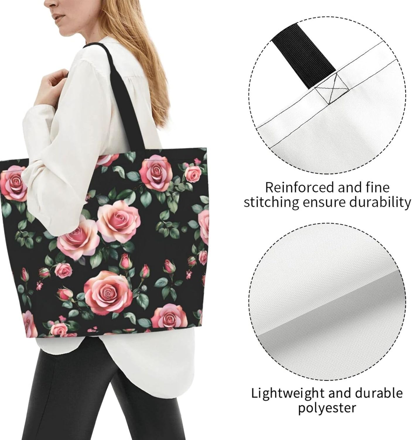 Tote Shoulder Bag Large Durable Reusable Eco-friendly Handbag Lightweight Stylish for Daily Use-19.7x15.7x5.9 Inch - Colors A
