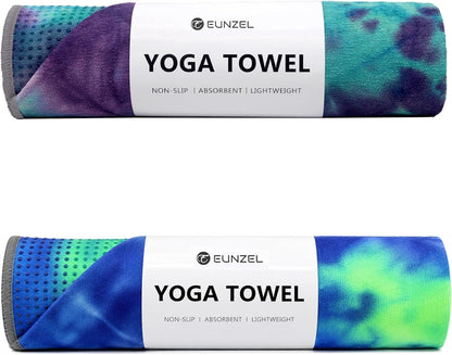 Eunzel Yoga Towel,Hot Yoga Mat Towel with Grip Dots Sweat Absorbent Non-Slip for Hot Yoga, Pilates and Workout 24" x72", Purple & Blue