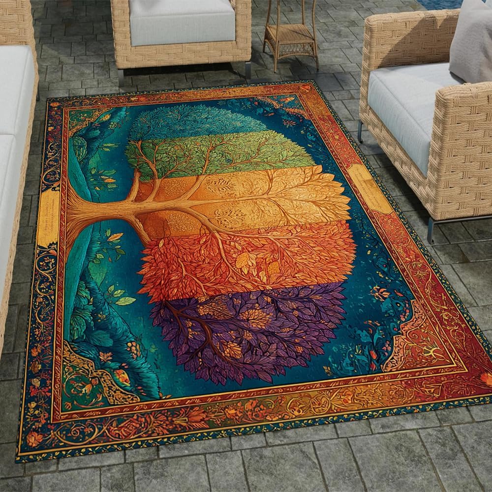 Tree of Life Area Rug – Bohemian Mandala Carpet for Living Room, Bedroom, Meditation Space, Yoga, Spiritual Home Décor – Large Soft Floor Mat for Indoor Decoration (TOL08)
