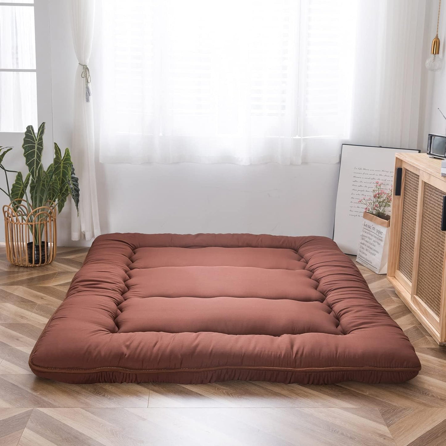 MAXYOYO Bohemian Retro Mattress Boho Floral Japanese Futon Mattress Tatami Floor Mat Foldable Portable Camping, Sleeping Pad, Lounger Couch Bed Full Size
