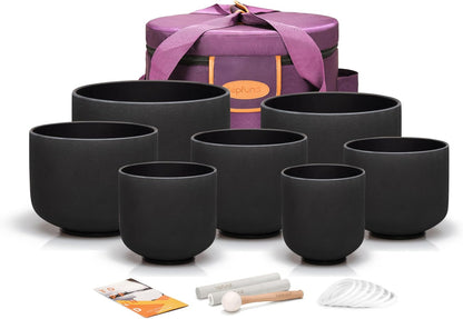 TOPFUND 6-12 inch 432Hz Chakra Set of 7 Crystal Singing Bowls with Heavy Duty Carrying Case and Singing Bowl Mallets