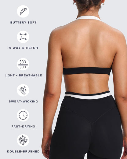 Aoxjox Women's Color Block Halter Workout Sports Bras Fitness Athletic Vanessa Bra Yoga Crop Tank