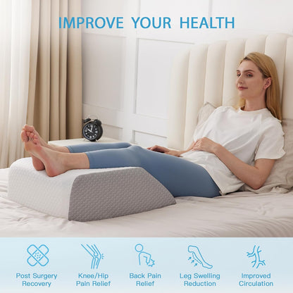MEGCXIT Leg Pillow Elevation Blood Circulation, Leg Wedge for Elevation for Swelling, Leg Elevating Pillow for After Surgery, Memory Foam Foot Knee Pillow for Back Sleeping 23.6×16.8×8 Inch White/Grey