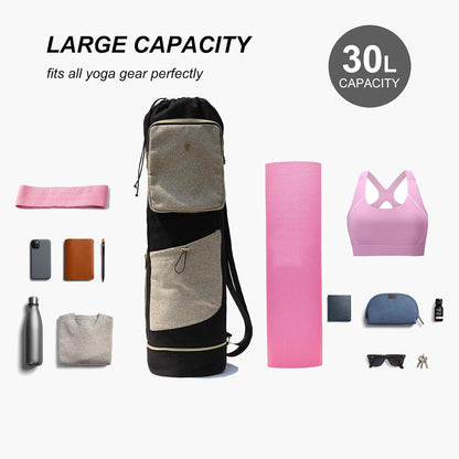 ESVAN Yoga Mat Bag with Multi Pockets Drawstring Yoga Mat Carrier Pilates Exercise Multi-Functional Storage Bag