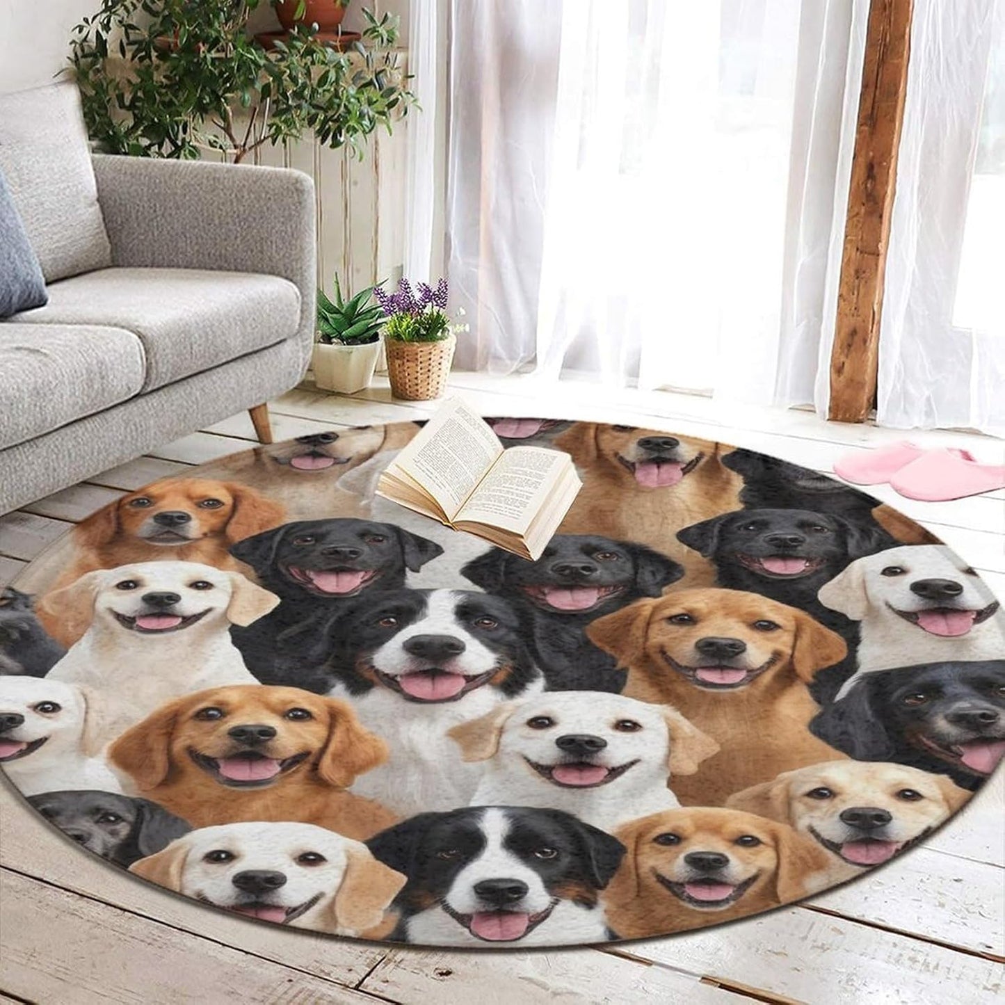 Soft Round Yoga Carpet, Office Chair Decor Round Mat for Carpet and Hardwood Floors Purple Butterfly