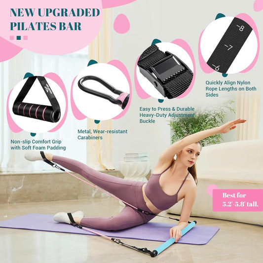 COFOF Pilates Bar Kit with Resistance Bands, Multifunctional Yoga Pilates Bar with Heavy-Duty Metal Adjustment Buckle, Portable Home Gym Pilates Resistance Bar Kit for Women Full Body Workouts