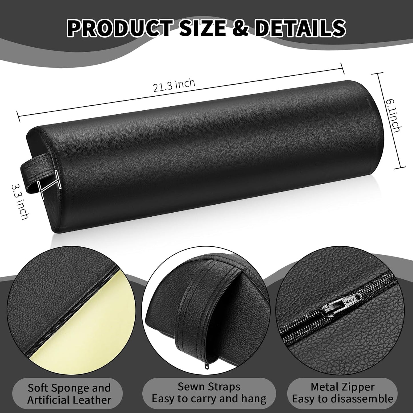 Ripeng 4 Pcs Half Round Massage Table Bolster Pillow Pad with Strap Handle, Semi-Round Bolster Pillow, 6" W x 3" H x 21" L Bolsters Support Pad for Massage Yoga Spa Neck Under Knee Ankles Pain Relief