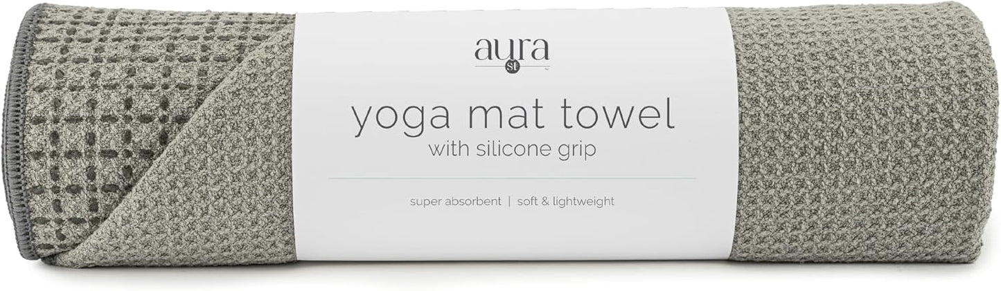 S&T INC. Aura Yoga Mat Towel with Non-Slip Grip, Enhanced Silicone Grip, Soft and Absorbent for Gym, Pilates, and Hot Yoga Mat, 2 Pack, 24 inches x 72 inches, 340GSM, Pink