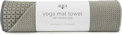 S&T INC. Aura Yoga Mat Towel with Non-Slip Grip, Enhanced Silicone Grip, Soft and Absorbent for Gym, Pilates, and Hot Yoga Mat, 2 Pack, 24 inches x 72 inches, 340GSM, Pink