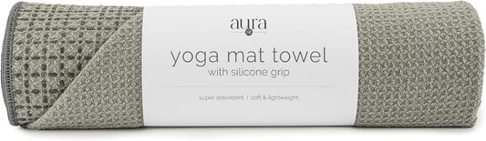 S&T INC. Aura Yoga Mat Towel with Non-Slip Grip, Enhanced Silicone Grip, Soft and Absorbent for Gym, Pilates, and Hot Yoga Mat, 2 Pack, 24 inches x 72 inches, 340GSM, Pink
