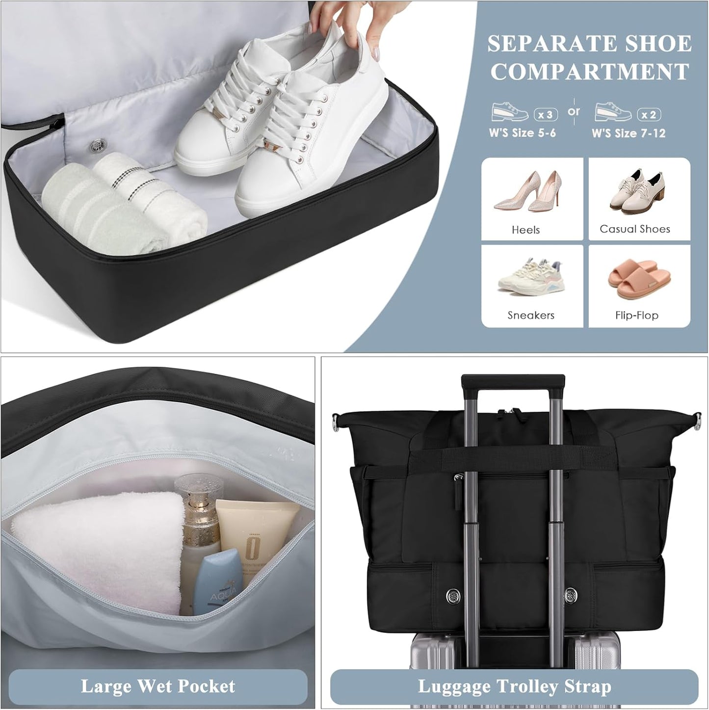 ETRONIK Gym Bag for Women, Personal Item Travel Bag with Shoes Compartment, Weekender Overnight Duffel Bag with Wet Pocket, Carry On Bag for Women, Travel, Gym, Weekend (Beige)