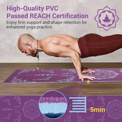 Avoalre Folding Yoga Mat, Eco-Friendly PVC Travel Yoga Mat Packable, Double Sided Non-Slip Printed Yoga Mats with Bag for Home Workout Gym Exercise Fitness Pilates Stretching (72" x 32" x 0.24" Thick)