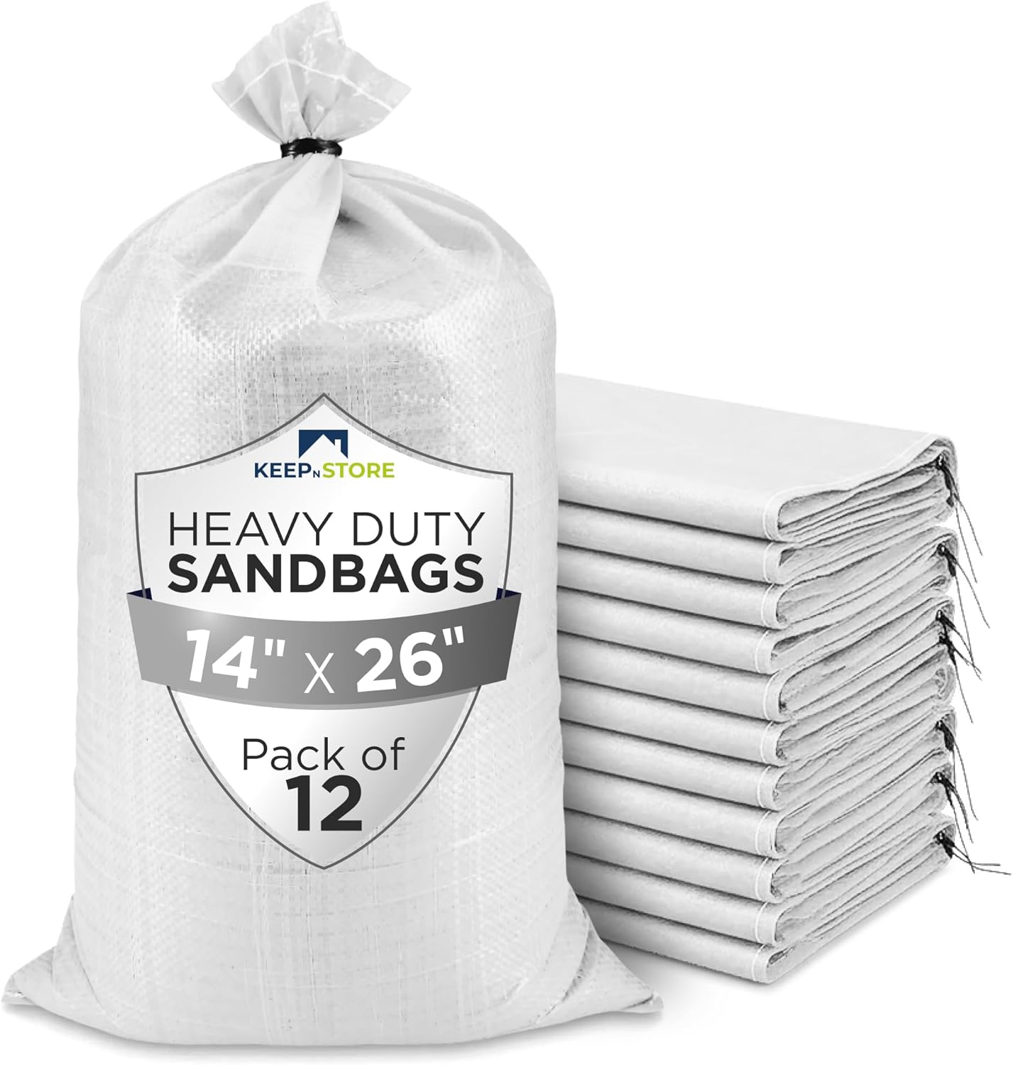 Heavy Duty Sand Bags Pack of 3, White Empty Sandbags with Built-In Ties, Woven Polypropylene UV Protection 1600 Hours, Fillable Sand Bags for Flood Control, Weight, 10x14 inches, 15 Pounds Volume