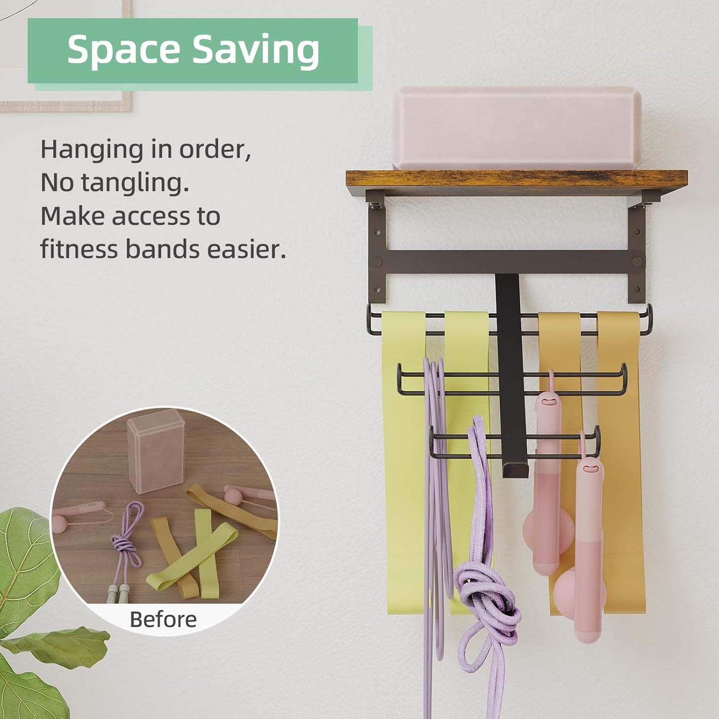 TJ.MOREE 2 Tier Floating Shelf Compatible with Tonal Accessories, T-Bracket Lock Adapters Hanger, Wall Mount Home Gym Storage Rack for Fitness Equipment