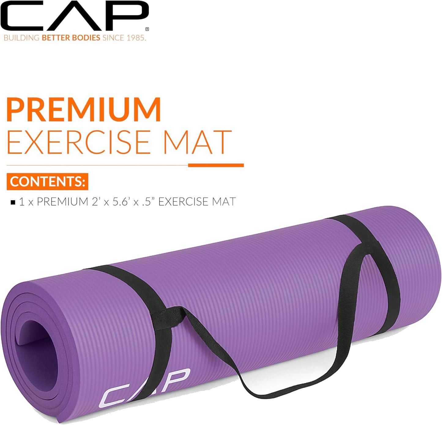 CAP Barbell 1/2-Inch High Density Exercise Yoga Mat with Strap | Multiple Options