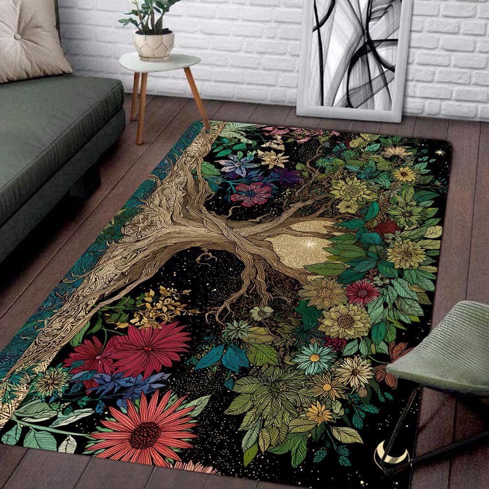 Tree of Life Area Rug – Bohemian Mandala Carpet for Living Room, Bedroom, Meditation Space, Yoga, Spiritual Home Décor – Large Soft Floor Mat for Indoor Decoration (TOL08)
