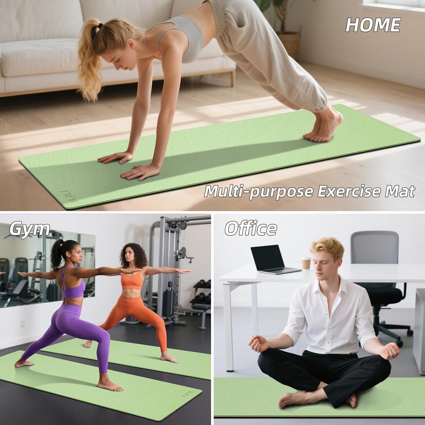 ILILI Yoga Mat 10mm Extra Thick and 193cm Extra Long, 76x28×0.4 Inch, Double Color Non-Slip TPE Material, Easy Carrying with Strap, Ideal for Yoga, Pilates, Floor Exercise, Home and Outdoor Use, Eco Friendly