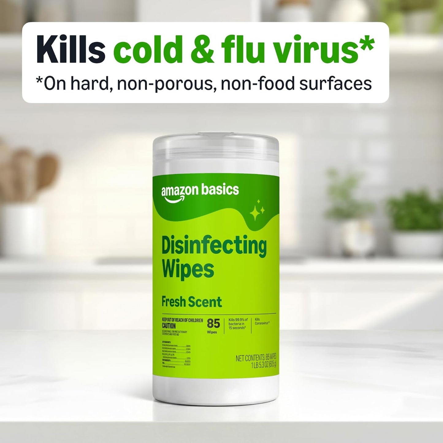 Amazon Basics Disinfecting Wipes, Lemon & Fresh Scent, Sanitizes, Cleans, Disinfects & Deodorizes, 255 Count (3 Packs of 85), Packaging May Vary