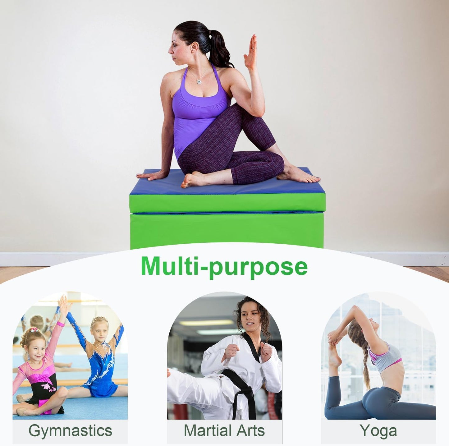 BestMassage Gymnastics Mat Incline Mat Tumbling Mat Folding Gymnastic Tumbling Mat Indoor/Outdoor Exercise Mat Home Gym Yoga Mat with Handle