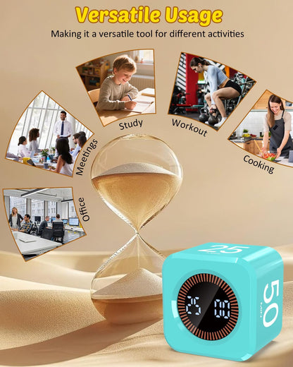 Digital Pomodoro Timer Cube 5/10/25/50min, Visual Productivity Flip Timer for Kids Classroom Desk, Custom Countdown, Silent and Sound Mode for ADHD Study Work Game Kitchen (Black)