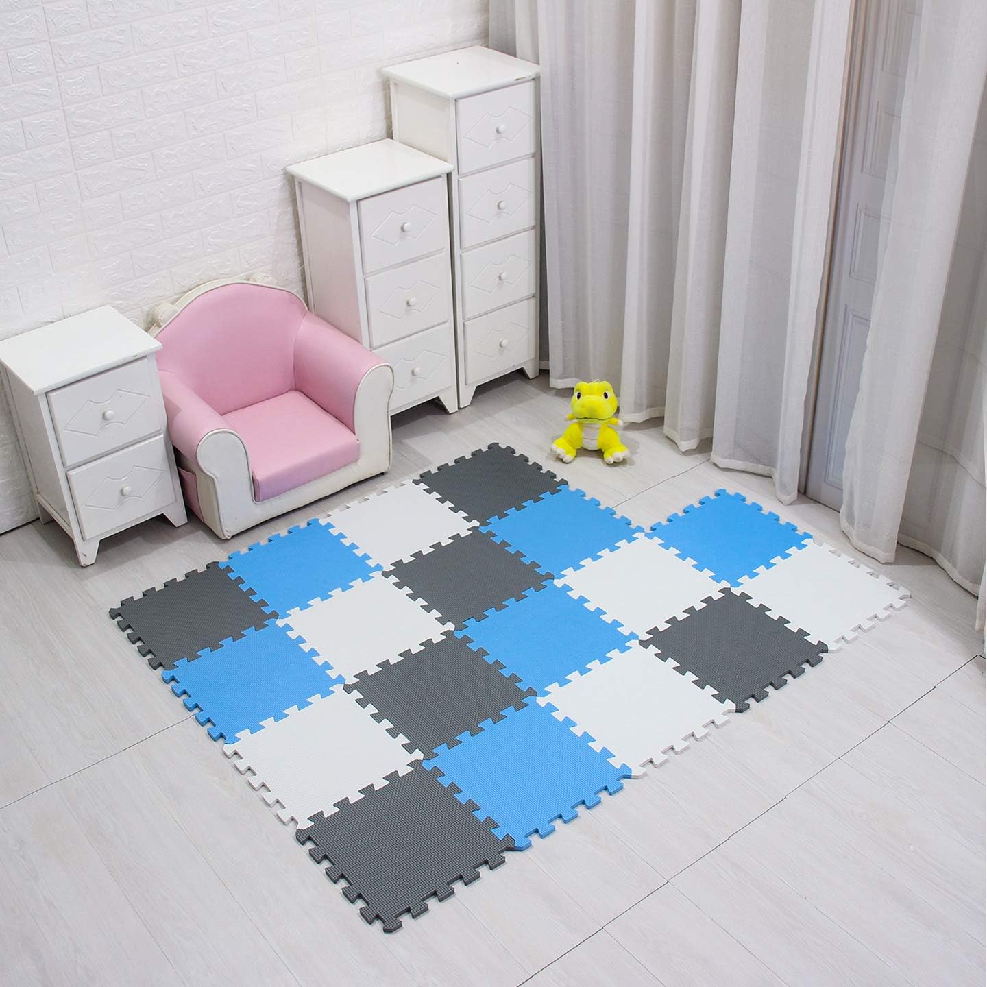 meiqicool Foam Play Mat Thick Soft EVA Interlocking Foam Floor Mats Children Yoga Exercise Multi Jigsaw Puzzle Blocking Board Kids Playmats Play Grey 18 Piece L